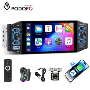 Podofo 1 Din 5'' Car Stereo Radio with Wireless Carplay/&Android Auto Free Rear View Camera