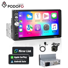 Podofo 1 Din 7" Car Stereo Radio Wield Carplay Android Auto Mirror Link Car Player MP5