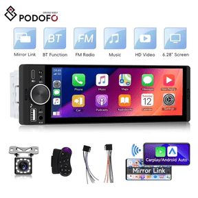 Podofo Single DIin 6.9 in Touchscreen Car Stereo Radio with Wireless CarPlay & Android Auto/SWC/Backup Camera