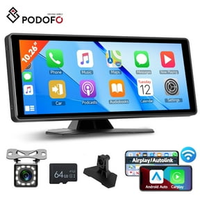 Podofo 10.26 inch Screen Wireless Carplay Android Auto Portable Smart Player Supports AirPlay Android Cast Support CVBS Camera Support Bluetooth Music