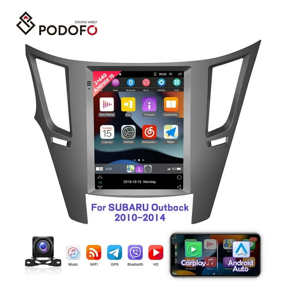 Podofo Radio for Subaru Outback Legacy 2010-2014 Android 15 Car Stereo GPS Navigation 9.7" Vertical Touch Screen Bluetooth FM/RDS Radio WiFi/Mirror Link/SWC+Backup Camera&Mic