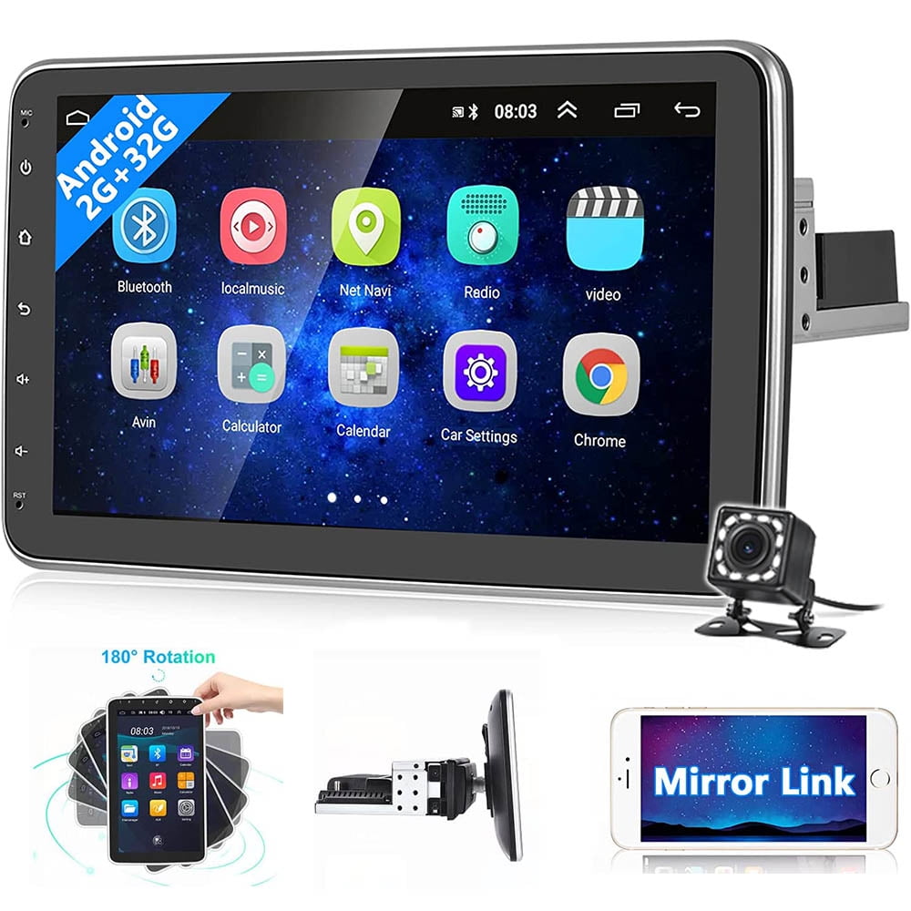 Podofo 2+32G Single 1 Din 10'' Car Stereo Radio 180° Rotatable Vertical