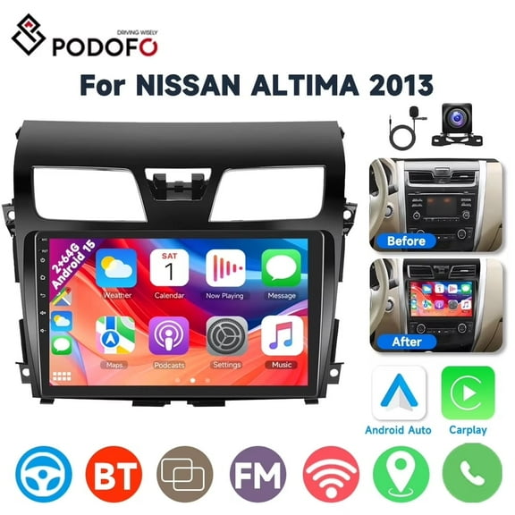 Podofo 2+64G Android 15 CarPlay Car Stereo Radio for Nissan Altima 2013-2015, 10.1'' HD Touch Screen Compatible with Android Auto, AHD Backup Camera, Mirror Link, GPS, WiFi, FM RDS