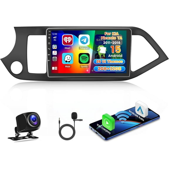 Podofo 2+64G Android Car Radio Navigation for KIA Picanto TA 2011-2016 with Wireless Carplay and Android Car, 9 Inch Touchscreen Radio with WiFi GPS Mirror Link Bluetooth EQ FM/RDS SWC Reversing