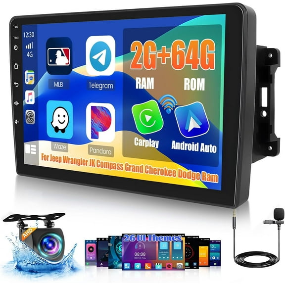Podofo 2+64G Screen for Jeep Wrangler JK Compass Grand Cherokee for Dodge Ram CarPlay Stereo Android 13 Car Radio 10.1 Inch Touchscreen Android Auto Backup Camera GPS FM RDS DSP 26UI