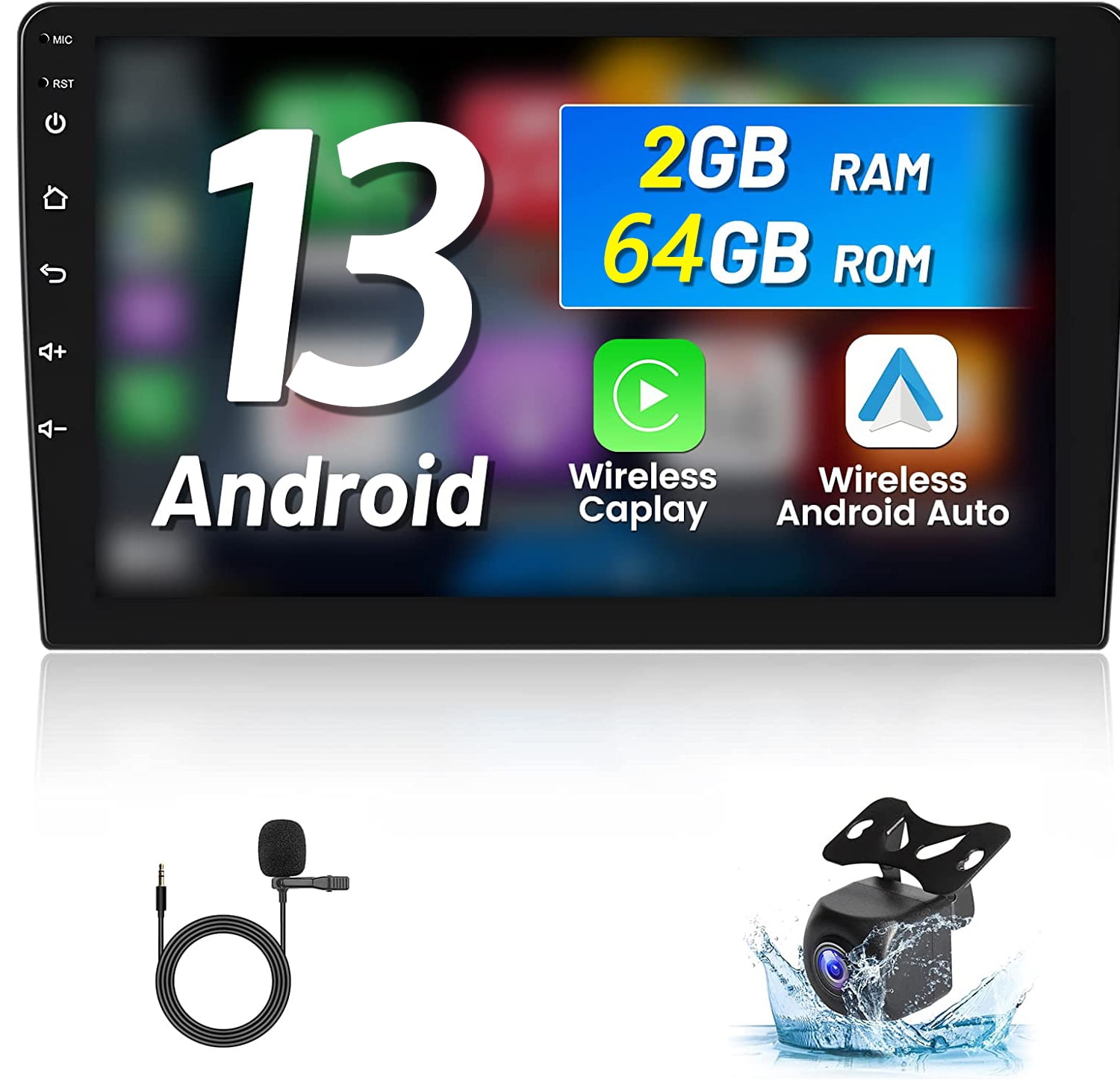 Podofo 2+64G Universal 9'' Double Din Car Stereo Radio Wireless