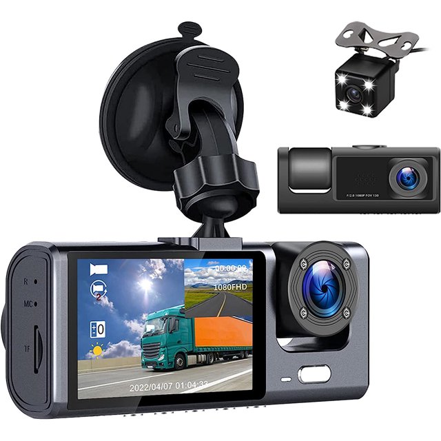 "Podofo 2"" Car Dual Dash Cam, Front and Backup 1080P DVR, 150° Wide