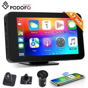 Podofo 4.7" HD 1280 * 720 Portable Car Stereo with Wireless Apple CarPlay Android Auto Live Navigation, Voice Control