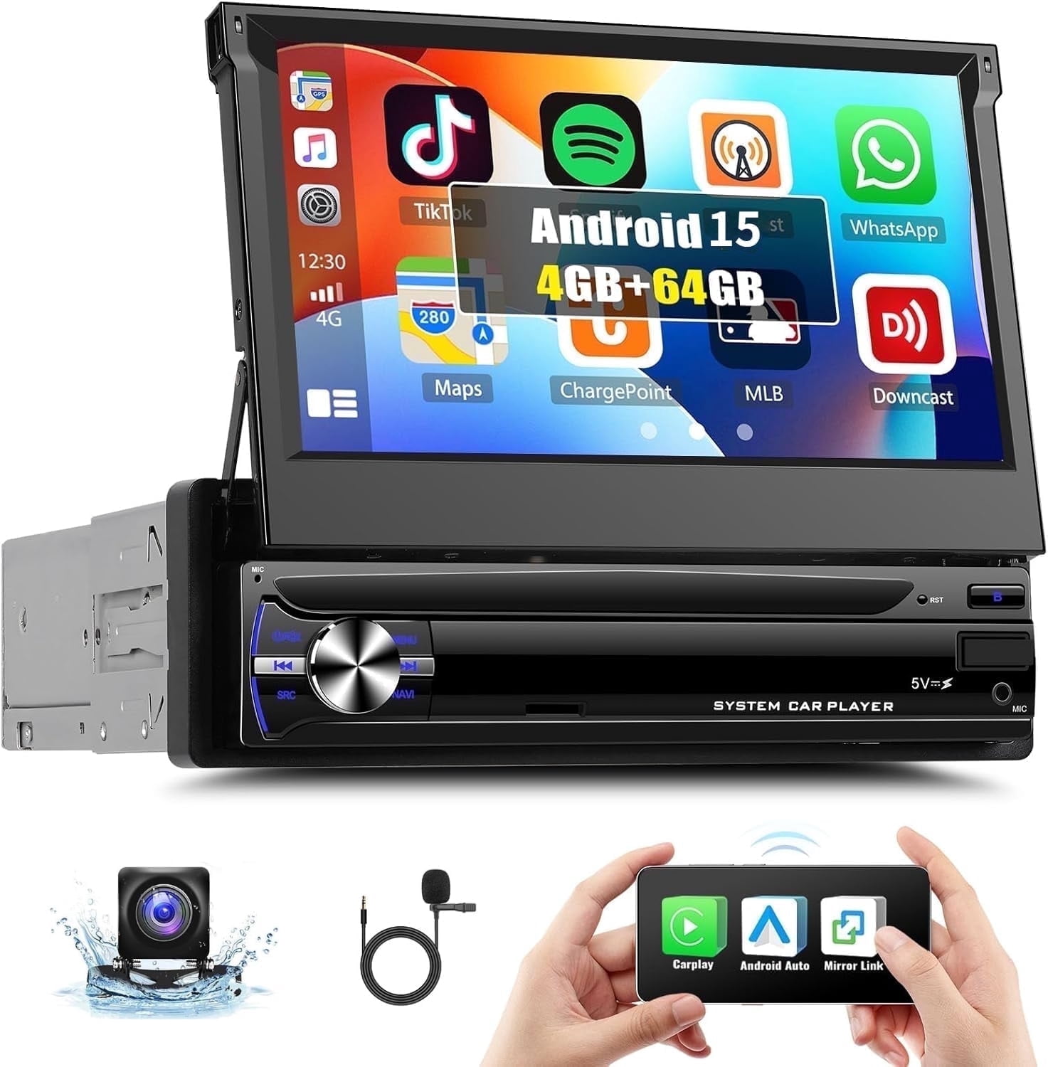 Podofo, 4G+64G Car Radio, 7 inch Android 15, Wireless Carplay - Walmart.com