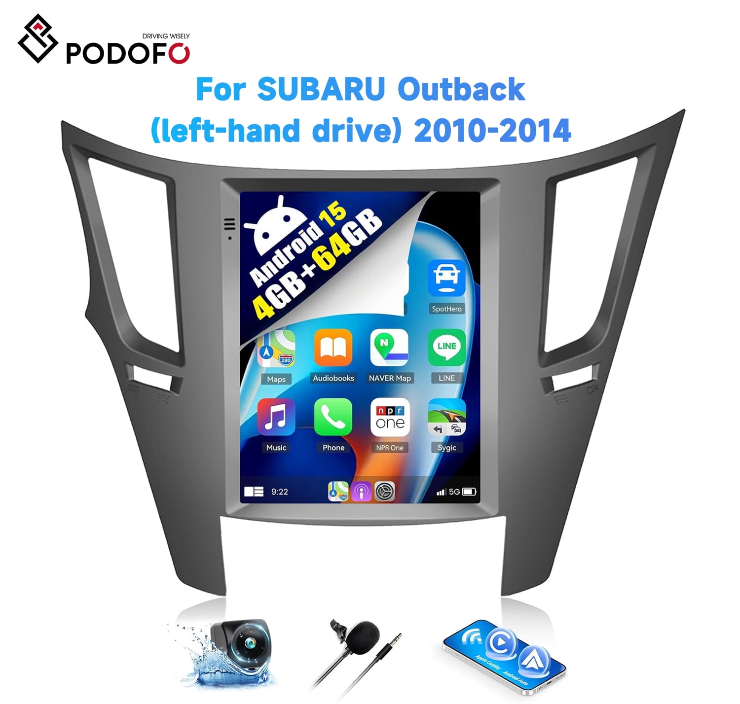 Podofo 4G64G Android 15 Car Stereo for Subaru Outback Legac