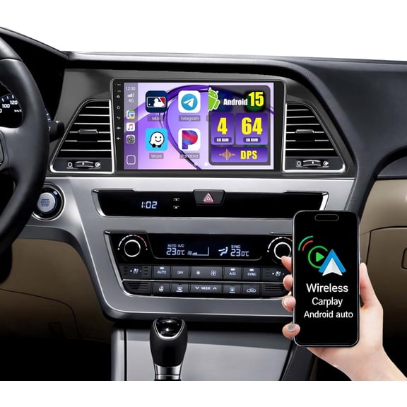 Podofo 4G+64G Android 9 Touchscreen Car Stereo Radio for Hyundai Sonata 2015-2017 Wireless Apple CarPlay Android Auto, GPS/Bluetooth+ Rear Camera