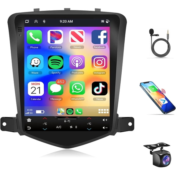 Podofo 4G+64G Android Car Stereo Radio for Chevrolet Cruze J300 2009-2014 Carplay Android Auto, Rimoody 9.7 inch Touch Screen for Chevy Cruze GPS Navigation WiFi Mirror Link BT FM/RDS EQ SWC Camera