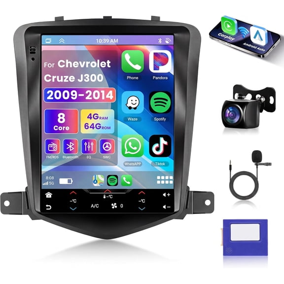 Podofo8Core 4G+64G Android 15 Car Stereo for Chevrolet Chevy Cruze J300 2009-2014 Wireless Carplay Android Auto, GPS Navigation 5G-WiFi, 9.7 inch Touch Screen Bluetooth 5.0 EQ SWC Camera