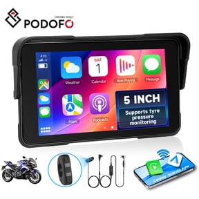 Podofo 5-inch IP68 Wireless Carplay & Android Auto for Motorcycle, Waterproof HD Touchscreen with Navigation/Bluetooth/Pressure Detection