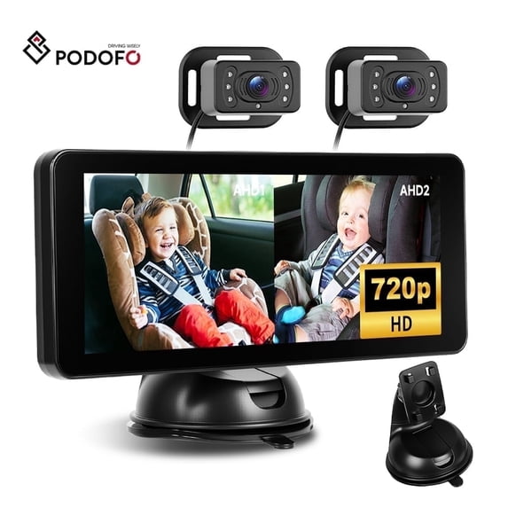 Podofo 6.86'' Baby Car Camera for Seat HD Bual Rear Facing for Baby, Car Camera for Baby Night Vision Wide View Angle Reusable Sucker Bracket, Easy Install 360° Adjustable