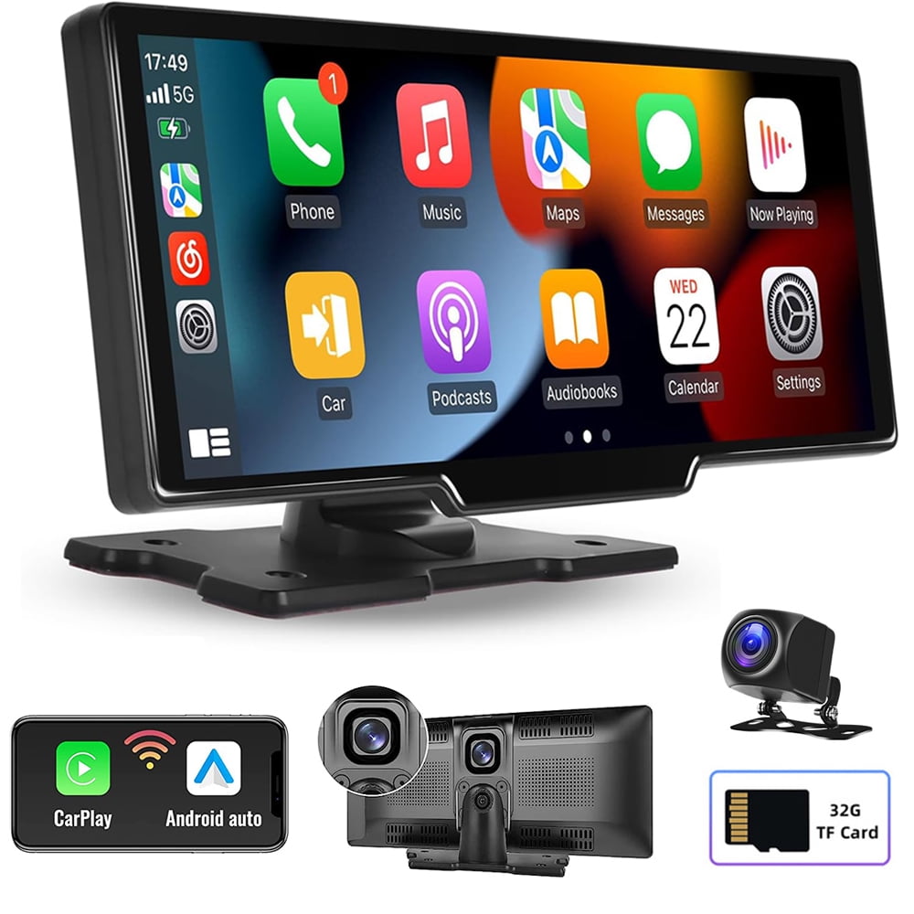  7 inch Portable Wireless Apple Carplay Display Android Auto  Mirror Link Bluetooth Music Portable Touchscreen Car Stereo  Standing/Suction Cup for Truck RV Car Camper+32G TF Card : Electronics