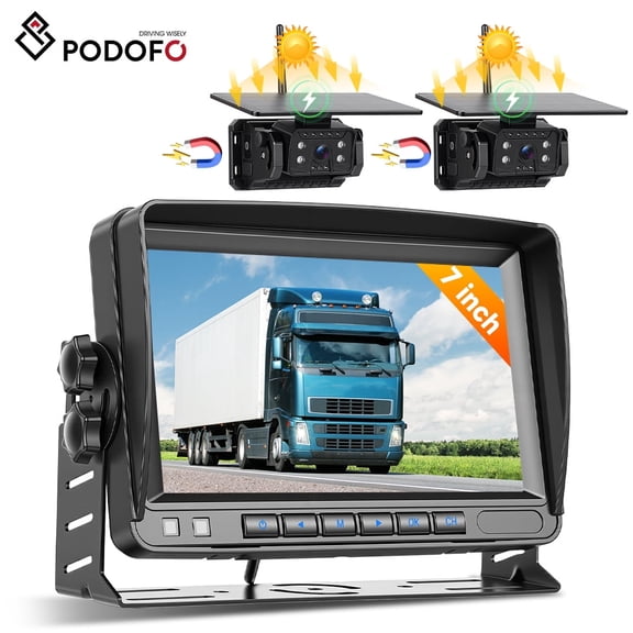 Podofo 7-Inch IPS HD Display Wireless Solar-Powered Camera with Battery 720P Infrared Night Vision Magnetic Mount IP69 Waterproof