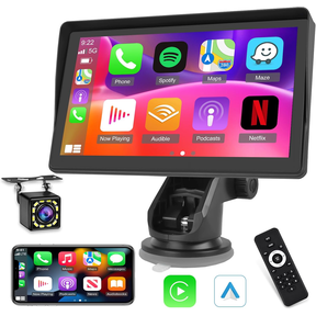 Podofo 7 Inch Protable Apple Carplay Car Screen, Wireless Android Auto Dash Mount, Car GPS Navigation System with Mirror Link/Bluetooth/FM Transmitter/USB + 12LED Backup Camera