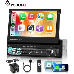 Podofo 7in 1080P Foldable Touchscreen Car Stereo Radio with Wireless Carplay Android Auto Mirror Link Backup Camera