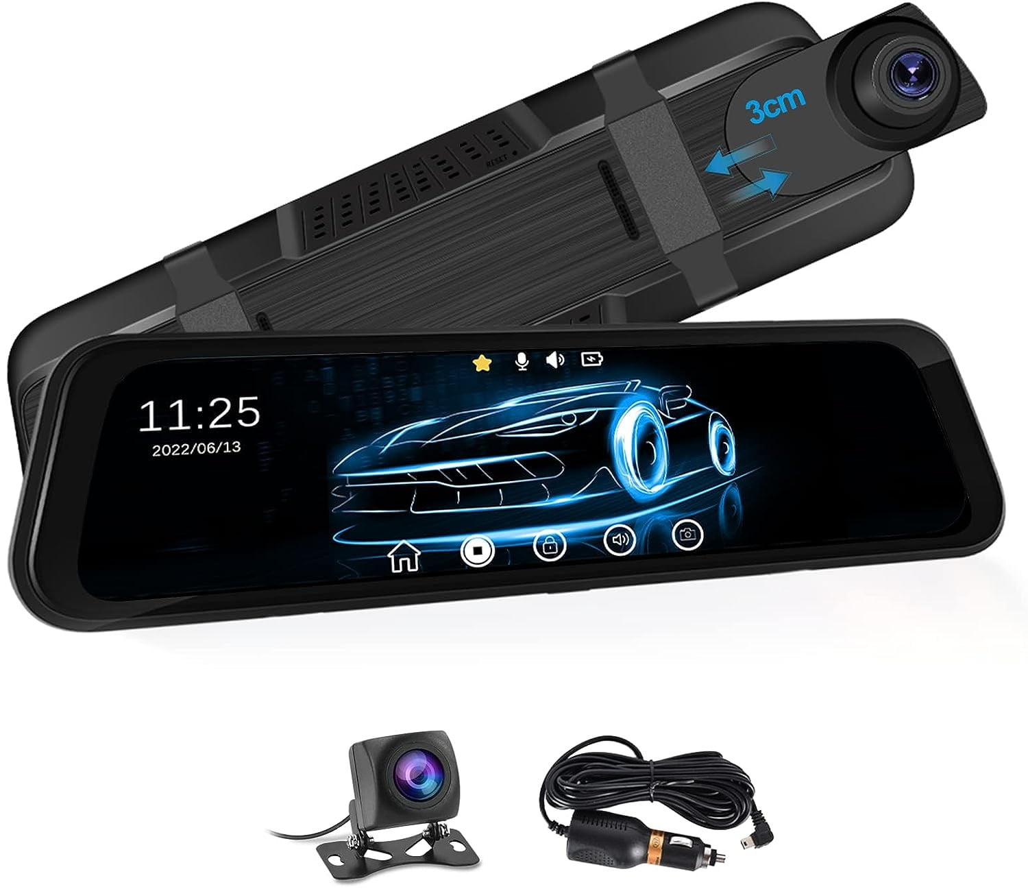 Podofo Dashcam Voiture 9.66'' Touscreen Carplay Android Auto sans Fil  Système à Double Caméra Bluetooth DVR WDR avec Carte SD 64G avec Caméra de  Recul Vision Nocturne AUX FM émetteur 7-32V 
