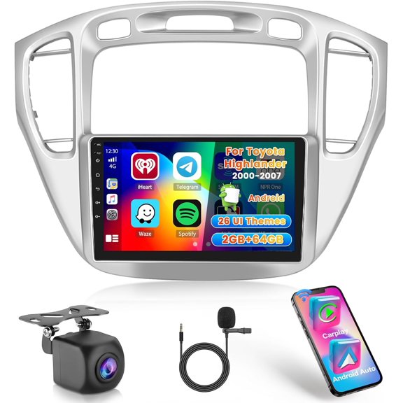 Podofo Android 15.0 [2G+64G] 9 inch Car Stereo for Toyota Highlander 2000 - 2007 with Wireless Carplay Android Auto, Touch Screen Upgrade for Highlander with DSP Backup Camera
