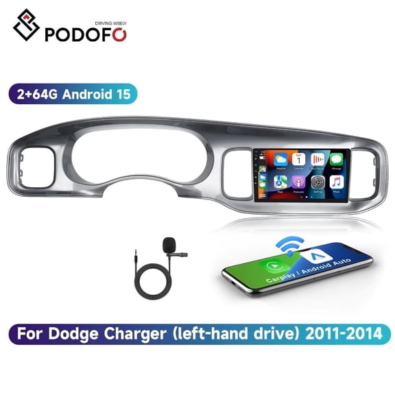 Podofo Android 15 Car Stereo for Dodge Charger 2011-2014 (LHD) ,9 Inch 2+64G Touchscreen Car Radio with Wireless Carplay & Android Auto, WiFi, GPS Navigation, FM RDS