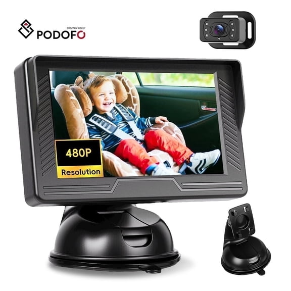 Podofo Baby Car Mirror Camera, Car Rear View Mirror, 5 inch Baby Mirror Rear View Monitor With Ir Night Vision Function For Babies, Children, Toddlers and New Parents