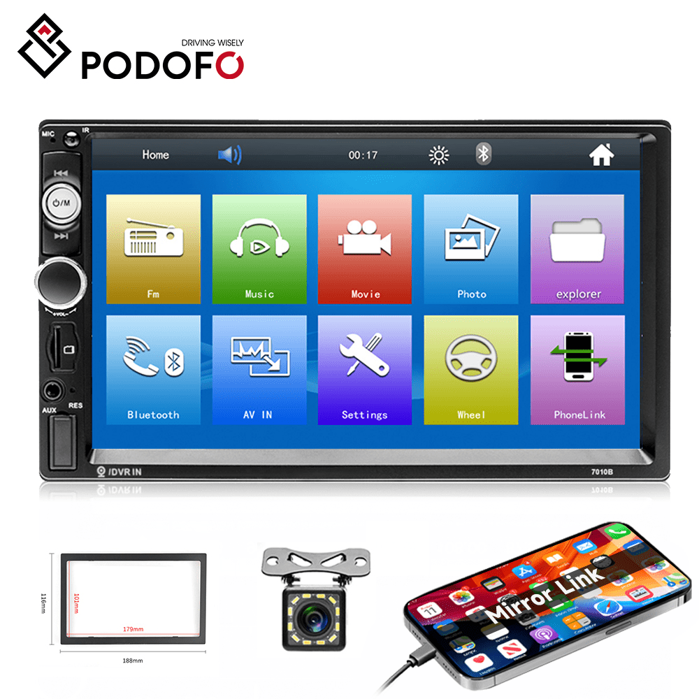 Podofo Car Stereo Double Din 7 inch HD Touch Screen Car Radio with
