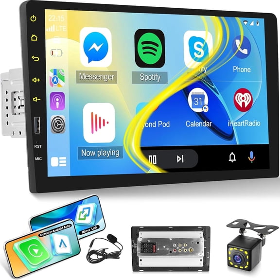 Podofo 9 in Single DIN Car Stereo Radio with Wireless Carplay & Android Auto Mirror Link Backup Camera