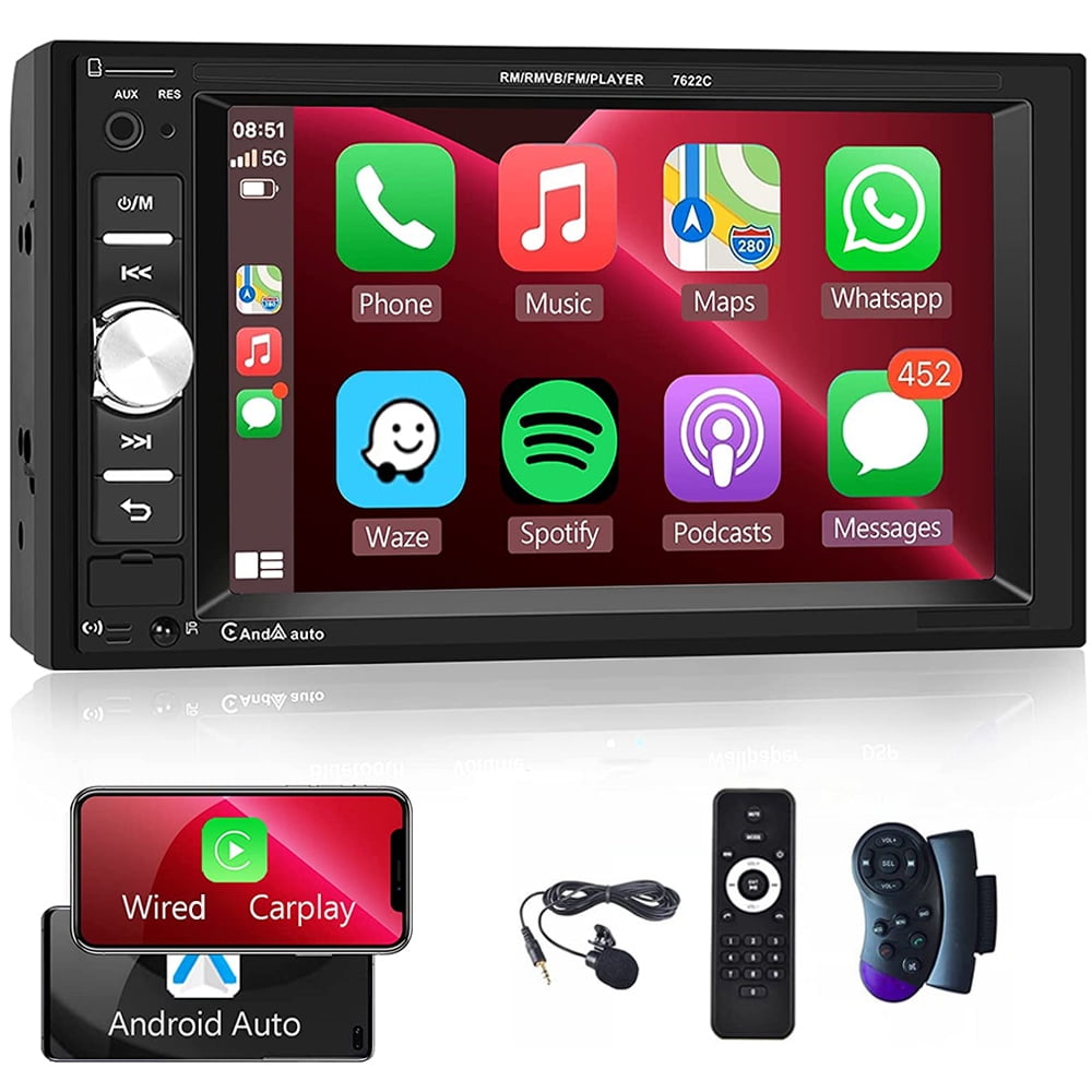  Double Din Car Stereo, in-Dash Car Radio with Apple  CarPlay/Android Auto Bluetooth 7 Inch HD Touchscreen Auto Radio with Backup  Camera, FM/Mirror Link//TF/AUX/USB/Multimedia MP5 Player : Electronics