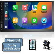 Podofo Double 2 Din 7'' Touch Screen Car Stereo Radio Carplay Android Auto Car Audio Car Multimedia MP5 Player Bluetooth Mirror Link FM USB Charging, with Backup Camera