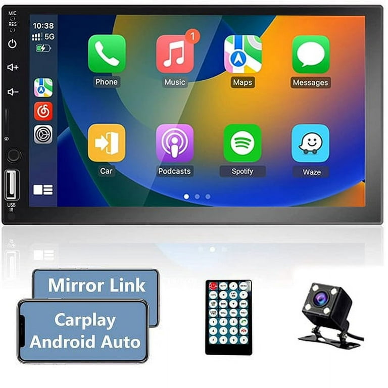 Podofo Single Din Apple Carplay Car Stereo with Bluetooth AHD Backup  Camera, 7” flip Out Touch Screen Car Radio MP5 Player Support Android Auto