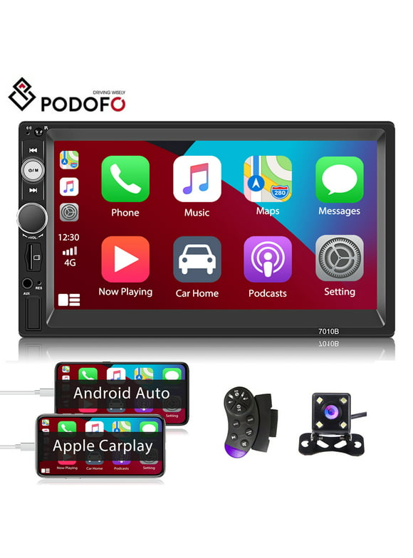 Podofo Double 2 Din 7'' Universal Car Stereo Radio Apple Carplay Android Auto Mirror Link HD Touch Screen Car Audio Multimedia Player MP3 MP5 Bluetooth FM USB, with Backup Camera
