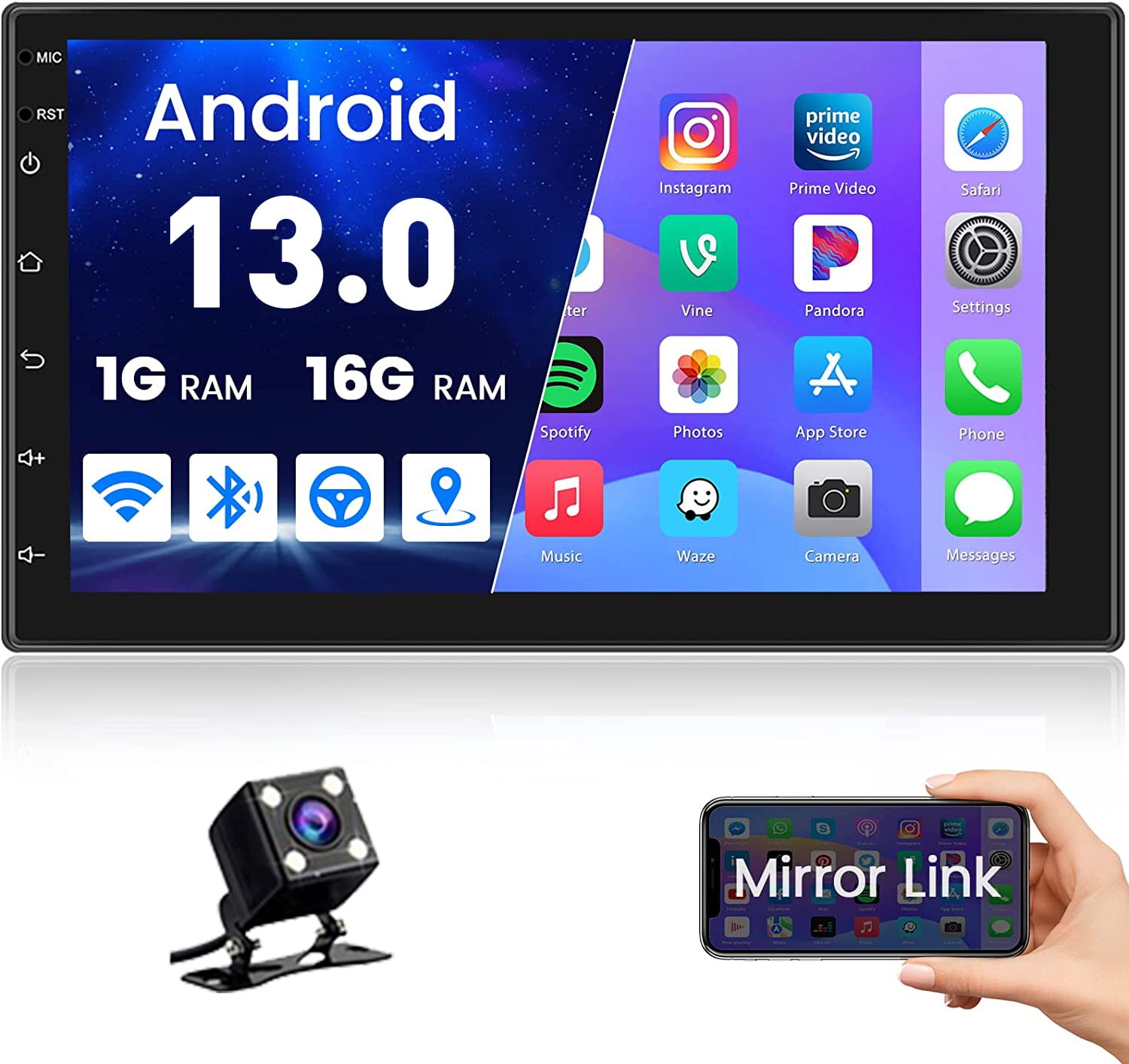  7 Inch Double Din Android 13 Car Stereo Touch Screen