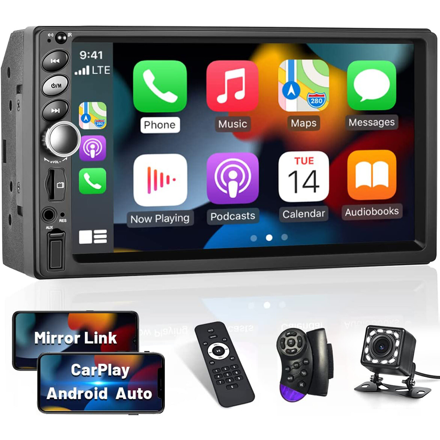 Podofo Double Din 7" Touch Screen Car Stereo Radio Wired Carplay
