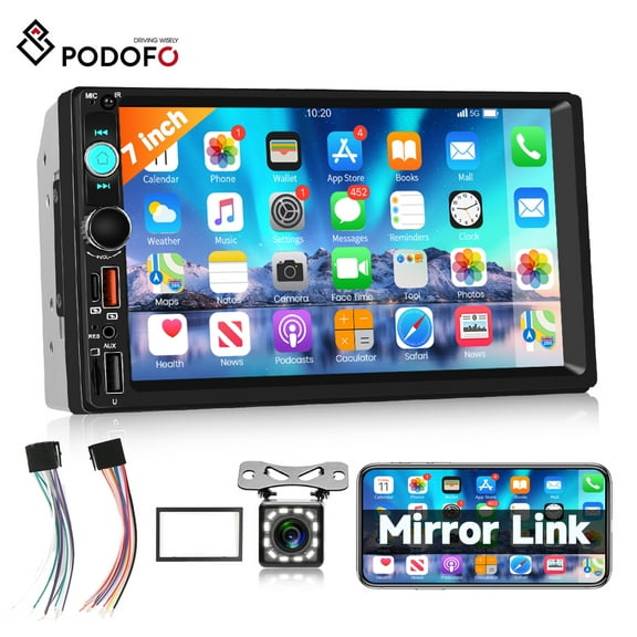 Podofo Double Din Car Stereo Radio 7 inch Touch Screen HD MP5 Car Multimedia Player With Bluetooth, FM Radio Receiver Support Rearview Connection