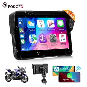 Podofo 5'' HD IPS Portable Touch Screen for Motorcycle with Wireless Carplay & Android Auto Screen,GPS Navigation,Waterproof,Siri Voice Control