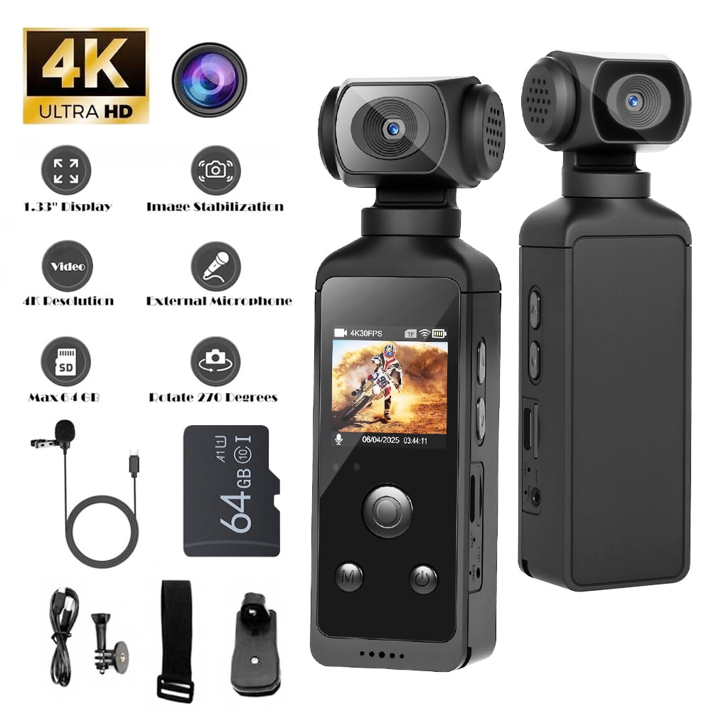 Podofo Handheld Gimbal WIFI Camera 4K Sport Action Camera Loop ...