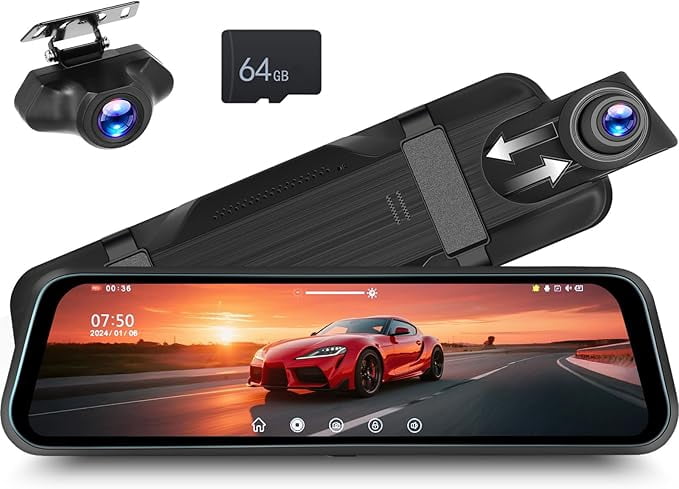 Podofo Mirror Dash Cam Front and Rear 9.66 inch Touch Screen Rearview ...
