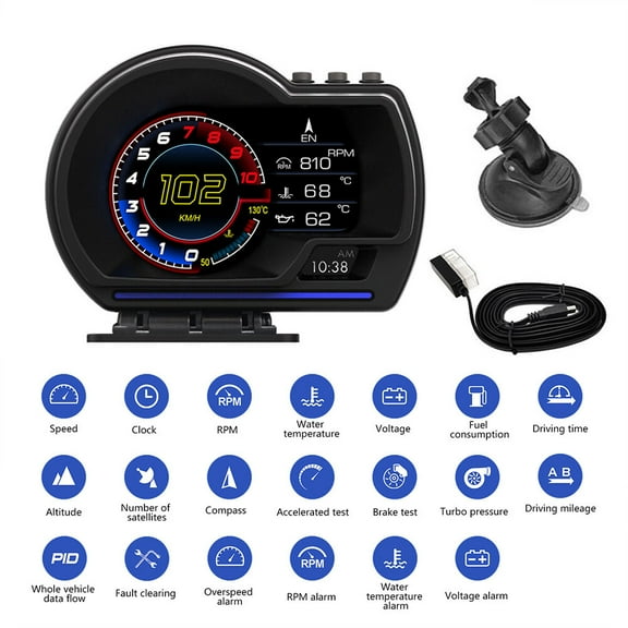 Podofo OBD2+GPS HUD Gauge Car Digital Head Up Display Speedometer Turbo RPM Alarm Temp