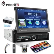 Podofo Single Din 7 Automatic Motorized Flip Out Screen Car Stereo Radio with Mirror Link Backup Camera