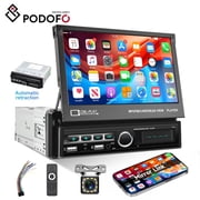 Podofo Single Din 7 Automatic Motorized Flip Out Screen Car Stereo Radio with Mirror Link Backup Camera
