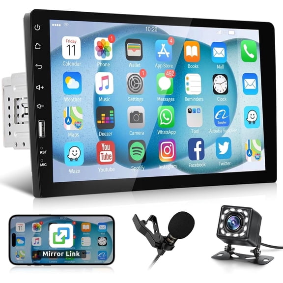 Podofo Single Din Car Stereo with Bluetooth 9 Inch HD Touch Screen Car Radio with Backup Camera + External Microphone + FM MP5 Player Car Audio Receivers Support Mirror Link SWC USB EQ Car Radio