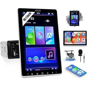 Podofo Single Din Car Stereo 10.1 inch Touch Screen with Wireless Carplay and Android Auto, Vertical Rotatable Screen with FM RDS EQ Camera