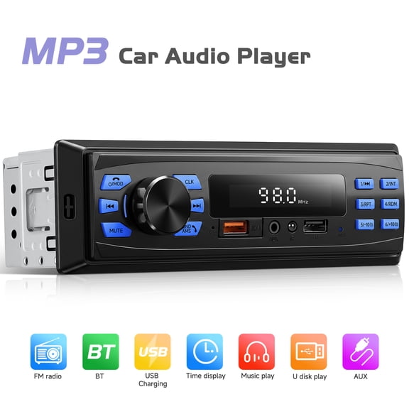 Podofo Single DIN In-Dash Car Stereo Digital Bluetooth Audio Music Stereo 12V Car player Radio MP3 Player USB/SD/AUX-IN FM