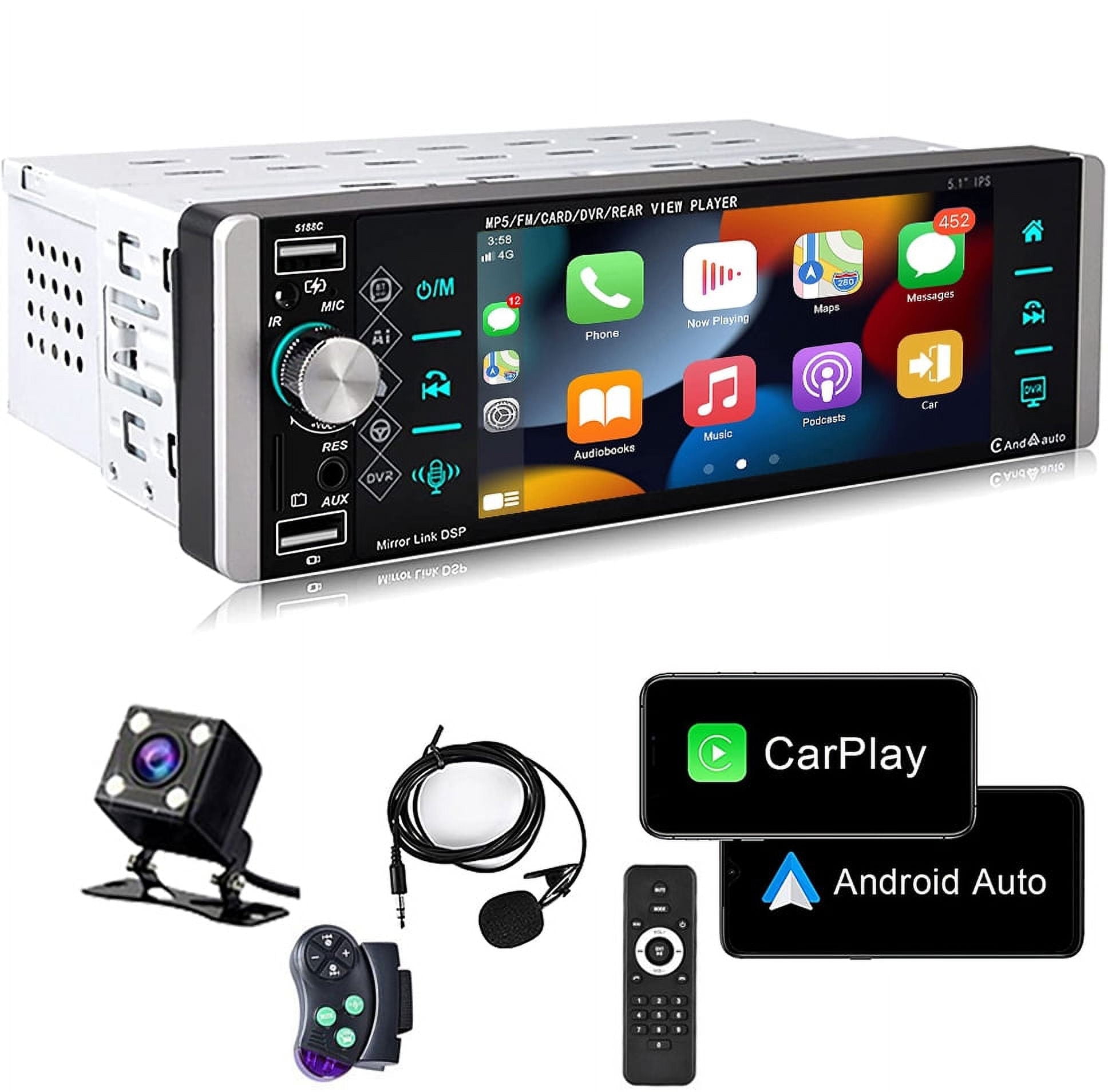 5 Inch Carplay Monitor 1 DIN Auto Radio Android Auto Bluetooth MP5  Multimedia Player Car Stereo Video GPS Navigation Bluetooth Mirror Link  From Hugotone02, $84.58