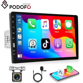 Podofo 9'' Universal Single Din Touch Screen Car Stereo with Wired CarPlay Android Auto Mirror Link Backup Camera + Mic