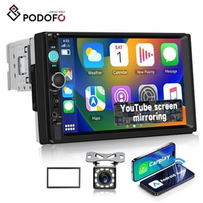 Podofo Single Din Car Stereo Wireless Apple Carplay and Android Auto, 7 Inch Touch Screen Radio with Bluetooth, 1 Din MP5 Car Multimedia Player Support USB Charge, EQ, AUX/TF/SWC/DVR Backup Camera