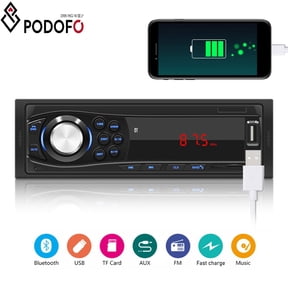 Podofo Universal 12V Single 1 DIN In Dash Car Stereo Radio with Bluetooth Digital Audio Music MP3 Player FM Receiver TF/AUX/USB Phone Charging