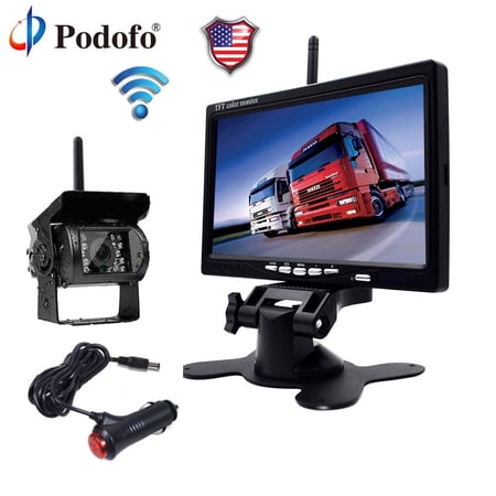 Podofo Vehicle Reverse Backup Cameras Monitor System Kit 12V/24V, 1080P Front Side Rear View Camera for RV Bus Truck Trailer Caravan Camper